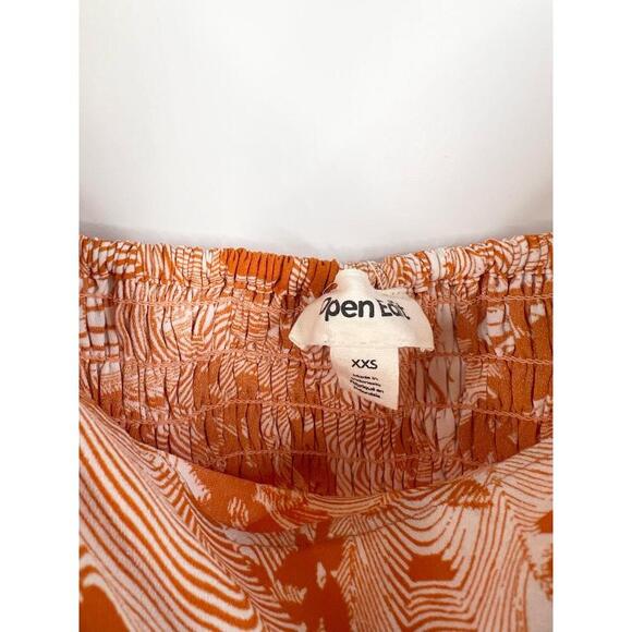 Open Edit Orange White Cowl Neck Long Sleeve Top XXS Smocked Back - Picture 9 of 11